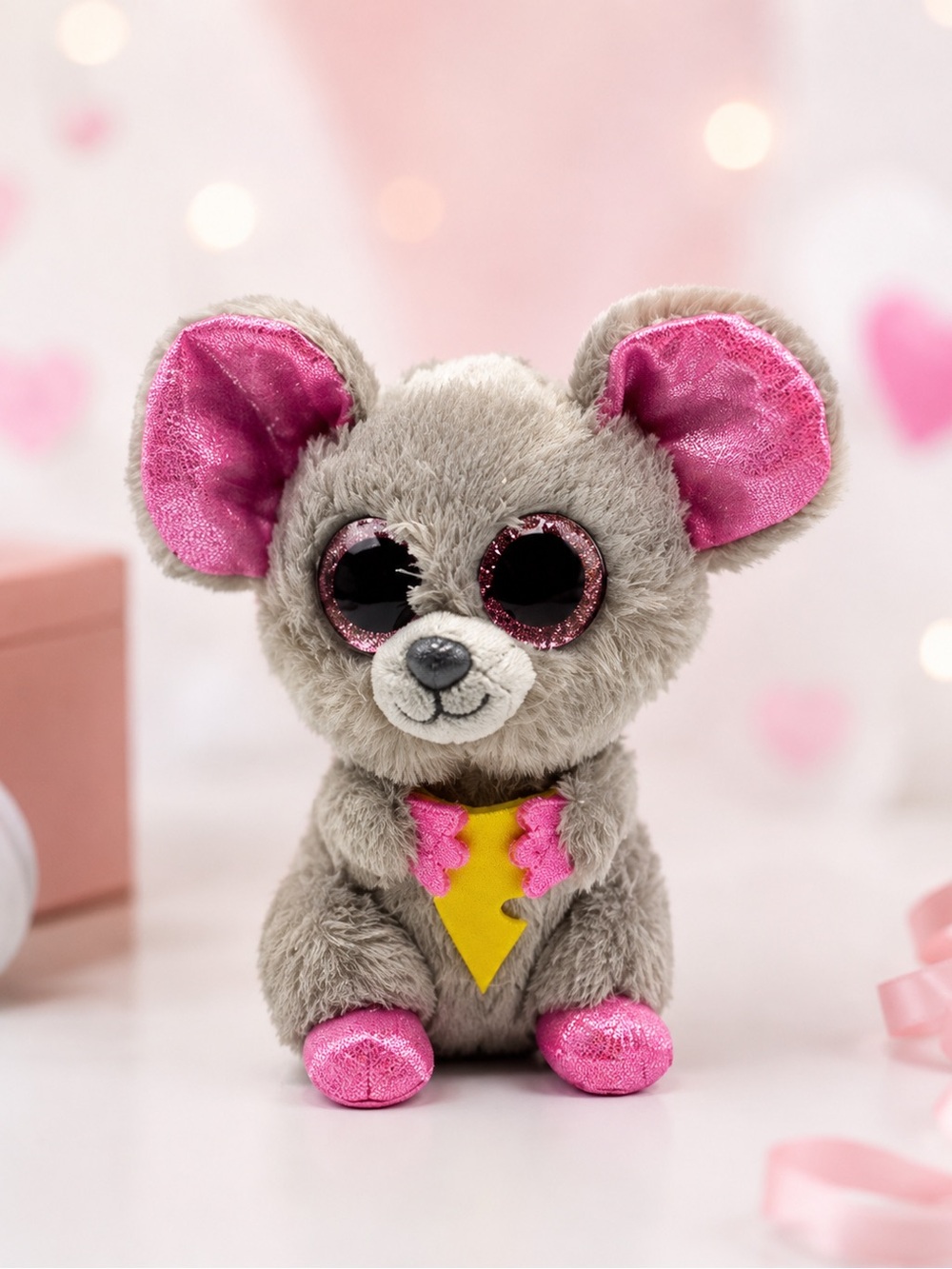 New TY Beanie Boos Squeaker‎ the Gray Mouse With Cheese 6 inch